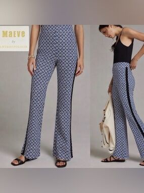 MAEVE BLUE GEOMETRIC FLARE PANTS – SIZE S